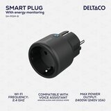Deltaco SMART HOME mini vtičnica, LED, WiFi 2.4GHz, nadzor porabe, 1xCEE 7/3, 15A, Timer, ČRNA | Shoptok.si