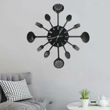  325163 Wall Clock with Spoon and Fork Design Black 40 cm Aluminium