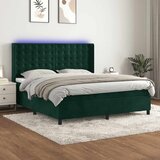 Krevet box spring s madracem LED tamnozeleni 180x200 cm baršun - Tamnozelena 180 x 200 cm gumbi Cijene