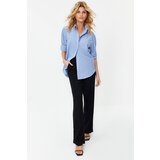 Trendyol Sky Blue Single Pocket Boyfriend Woven Cotton Shirt | Shoptok.si