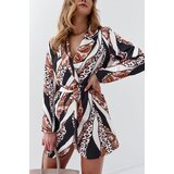 Fasardi Long patterned women's blazer with cream strap | Shoptok.si