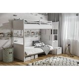 Molarem Home Drveni dječji krevet na kat Enzo sa stepenicama - bijeli - 200x90 cm - Madrac PE pjena 8 cm-spužvasti madrac | shoptok.hr