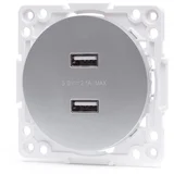USB napajajuća utičnica bez okvira, 2x USB-A, srebrna