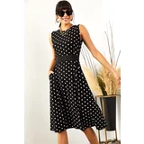 Olalook Women's Black Polka Dot Flare Pocket Dress