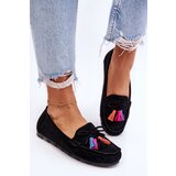 Boto Suede Loafers With Bow And Fringes Black Dorine | shoptok.hr