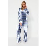 Trendyol Navy Blue-White Striped Cotton Camisole Tshirt-Pants Knitted Pajamas Set | shoptok.hr