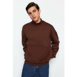 Trendyol Limited Edition Men's Brown Oversized/Wide-Cut Stand-Up Collar Loose Fleece Sweatshirt with Label. Cene