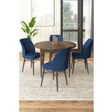 Hanah home Rox - Baroque, Navy Blue BaroqueNavy Blue Dining Table & Chairs Set (5 Pieces) | ePonuda.com