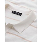 Ombre Men's horizontal striped viscose polo shirt - white and beige | ePonuda.com