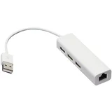 USB 2.0 - HUB 3port + RJ45 (ž) beli