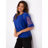 Fashion Hunters Cobalt Blue Women's Formal Blouse with Application Cene