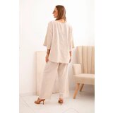Kesi Włoski Women's set made of viscose blouse with necklace and trousers beige | shoptok.hr