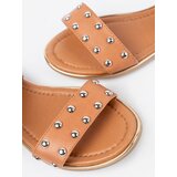 Shelvt Caramel flat sandals with silver studs | Shoptok.si
