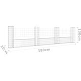 vidaXL Gabionska košara U-oblika s 4 stupa 380 x 20 x 100 cm željezna | shoptok.hr