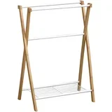 držač peškira sa 3 prečke i 1 policom 86X605X37CM metal/bambus bela