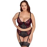 Cottelli Curves Longline Bra & Suspender Thong 2-Tone Lace Set 2214474 Black 90C/XL Cene
