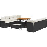vidaXL set od 11 dijelova za vrt s jastučićima crni poli ratan akacija, 2-sjedalna vrtna sofa s jastučićima crni poli ratan, set od 3 dijela za vrtno jedenje s jastučićima crni poli ratan akacija | shoptok.hr