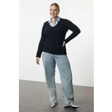 Trendyol Curve Navy Blue Single Jersey Knit Plus Size Blouse