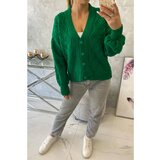 Kesi Buttoned sweater with a decorative weave green Cene