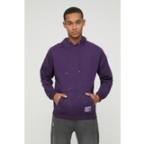 Trendyol Purple Men's Hoodie Oversized Long Sleeved Label Appliqué Basic Sweatshirt Cene