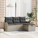 vidaXL 4-delni vrtni kavč set z blazinami svetlo siva poli ratan | Shoptok.si