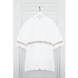 Trendyol Plus Size White Oversize/Wide Cut 100% Cotton Ethnic Embroidered Comfortable T-Shirt