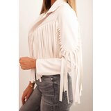Kesi Włoski Women's eco-leather jacket with fringes in boho style light beige | Shoptok.si