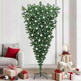 vidaXL Preokrenuti umjetni božićni bor s setom kuglica Zelena 210 cm | shoptok.hr