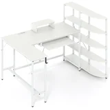 Pisalna miza v obliki črke L s predali za shranjevanje, miza s polnilno postajo, rustikalna rjava ali bela -