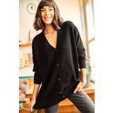 Olalook Women's Black 5-Button Soft Textured Oversize Knitwear Cardigan Cene