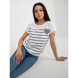 Fashion Hunters Lady's black and white striped blouse with patch Cene