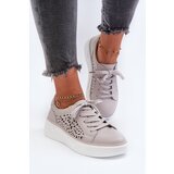 Kesi Women's openwork platform sneakers Leather grey Peilaeno | Shoptok.si
