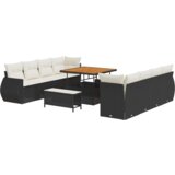 vidaXL 11-dijelni Vrtni Sofa Set s Jastučićima Crnog Poli Ratana Akaciju | shoptok.hr