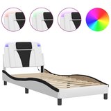 Furnova Posteljni okvir z LED lučkami bel in črn 90x200 cm umetno usnje, (21939383) | Shoptok.si
