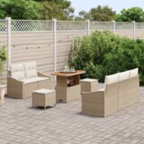 vidaXL 8-delni vrtni kavč set z blazinami Bež poli ratan akacija | Shoptok.si