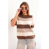 Kesi Włoski Women's striped short-sleeve sweater made of wool beige + brown Cijene