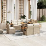Maison Chic Seti vrtnega pohištva - Vrtna garnitura 9-delna z blazinami bež poli ratan, (21796221) | Shoptok.si