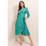 By Saygı Double-breasted Collar Lined, Wrapped Lace Dress Turquoise cene