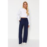 Trendyol Navy Blue Striped Belt Detailed Relaxed Cut Wide Leg Flexible Knit Trousers | Shoptok.si