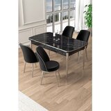 Hanah home trpezarijski set Pale, sto na razvlačenje i 4 stolice, ploča u dekoru crnog mermera, hromirane noge, crna tkanina Babyface | Eponuda.com