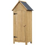 Outsunny lesena vrtna lopa z vrati, zunanja omara za vrtno orodje s 3 policami, 77,5x54,2x179,5 cm, (20753878) | Shoptok.si