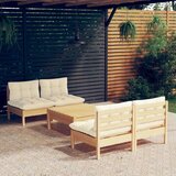  5-dijelna vrtna garnitura od borovine s krem jastucima | shoptok.hr