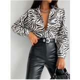 armonika Women's Black Zebra Pattern Oversize Long Basic Shirt Cene