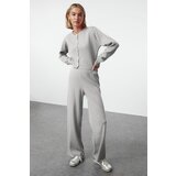 Trendyol Stone Crop Cardigan-Pants Knitwear Bottom-Top Set