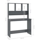  Radni stol s policama visoki sjaj sivi 110x45x157 cm iverica | shoptok.hr