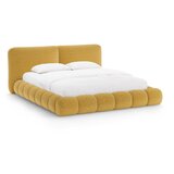 Micadoni Gorčično rumena oblazinjena zakonska postelja s prostorom za shranjevanje z letvenim dnom 160x200 cm Solange – | Shoptok.si