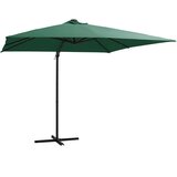 vidaXL Stranski senčnik LED luči in kovinski drog 250x250 cm zelen Cene