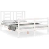 Maison Chic Posteljni okvir - Dvoposteljna postelja - Zakonska postelja z vzglavjem bel trden les-J15849, (21773033) | Shoptok.si