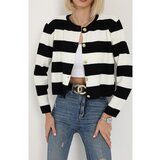 Dewberry 74390 Crew Neck Striped Crop Cardigan-BLACK Cijene