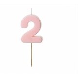 PARTY DECO svečka za rojstni dan številka 2, svetlo roza, 5,5 cm | Shoptok.si